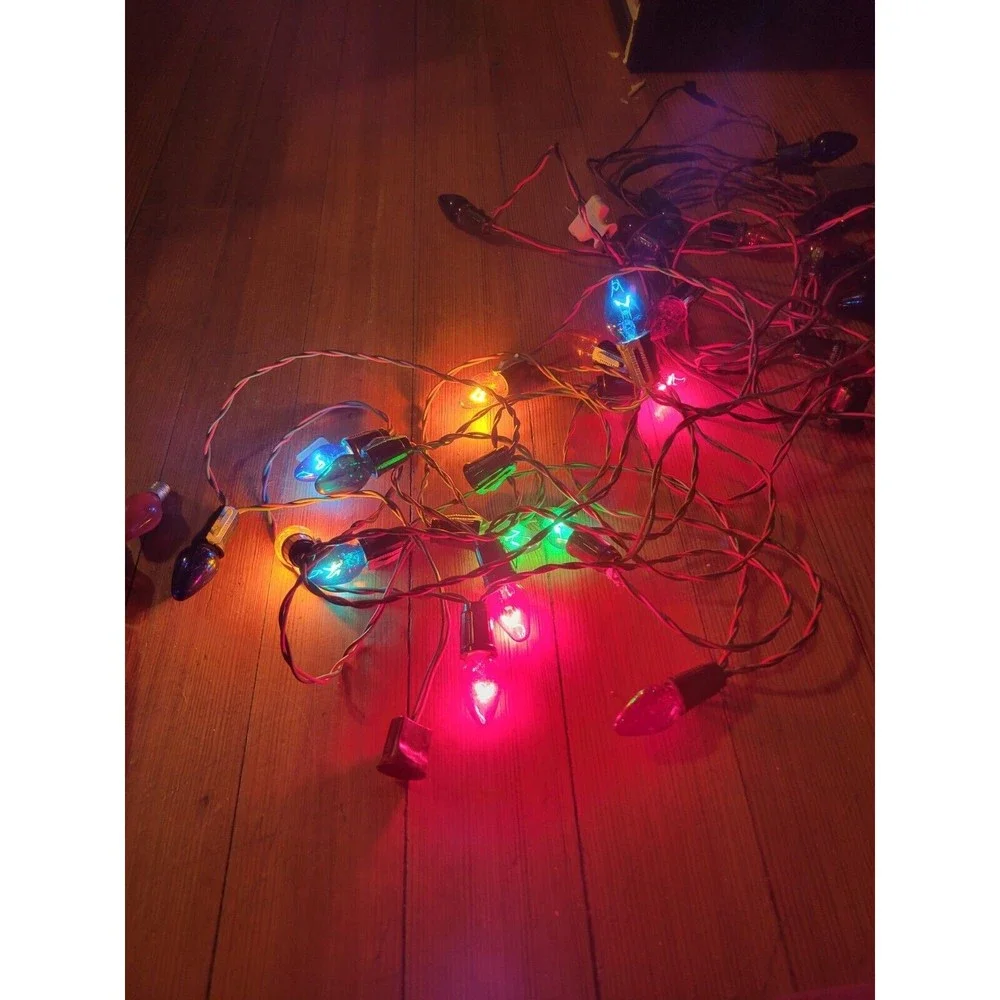 Lot 4 Vintage Christmas Tree Lights 15 Socket Bulb String Strand Red Green Wire